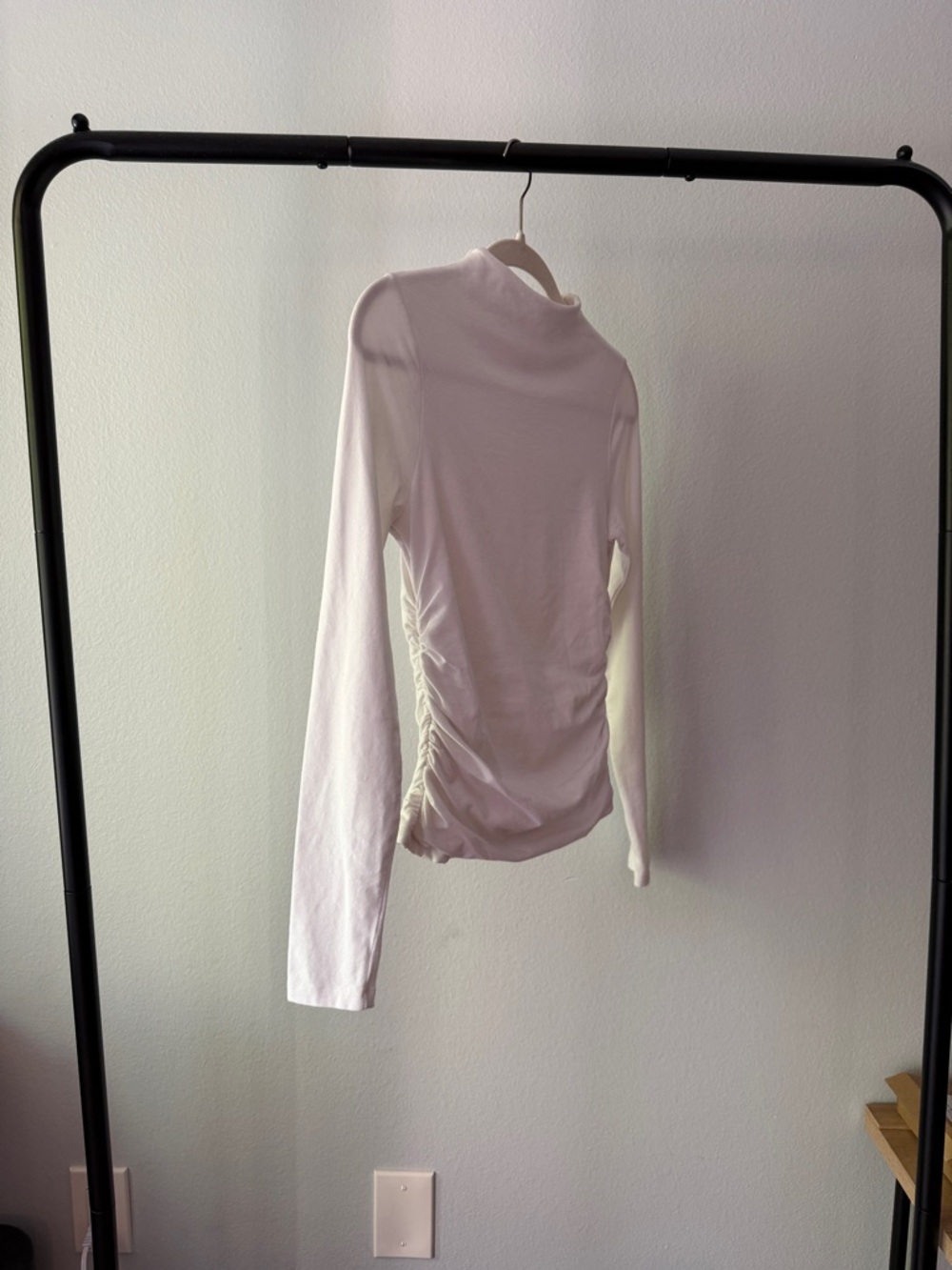 Abercrombie & Fitch White Long-Sleeve Mock Neck with Side Ruching